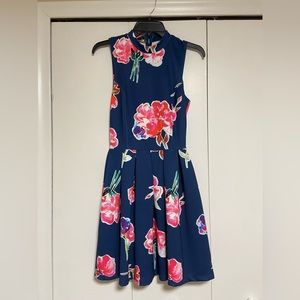 $98 superdry mini navy blue vivid pink floral dress A line XS 0
